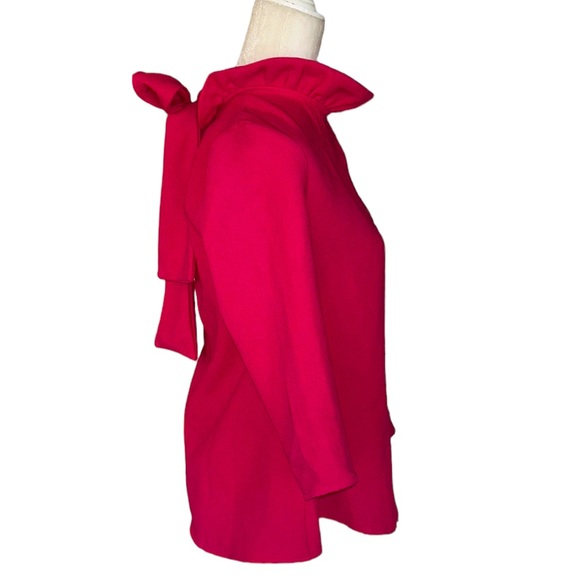 Tuckernuck Pomander Place Faye Fuchsia Pink Crepe Ruffled Neck Bow Top - XS - Picture 7 of 14